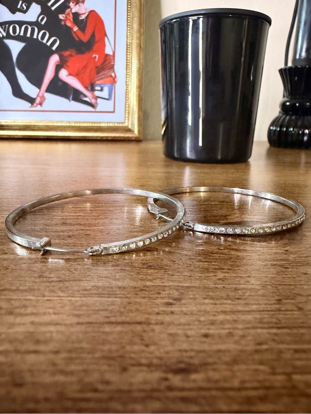 Silver Tone Pavé Crystal Hoop Earrings